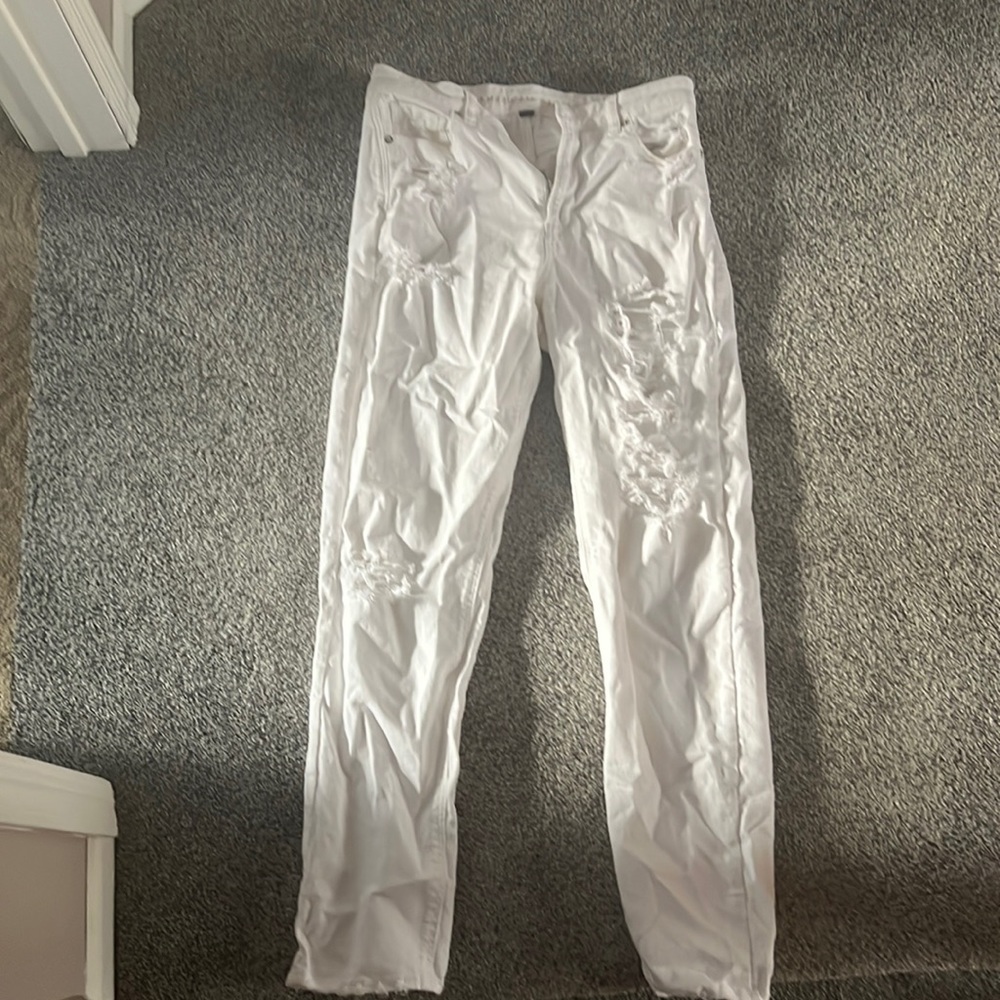 American Eagle Stretch White Distress Jeans X-Long
